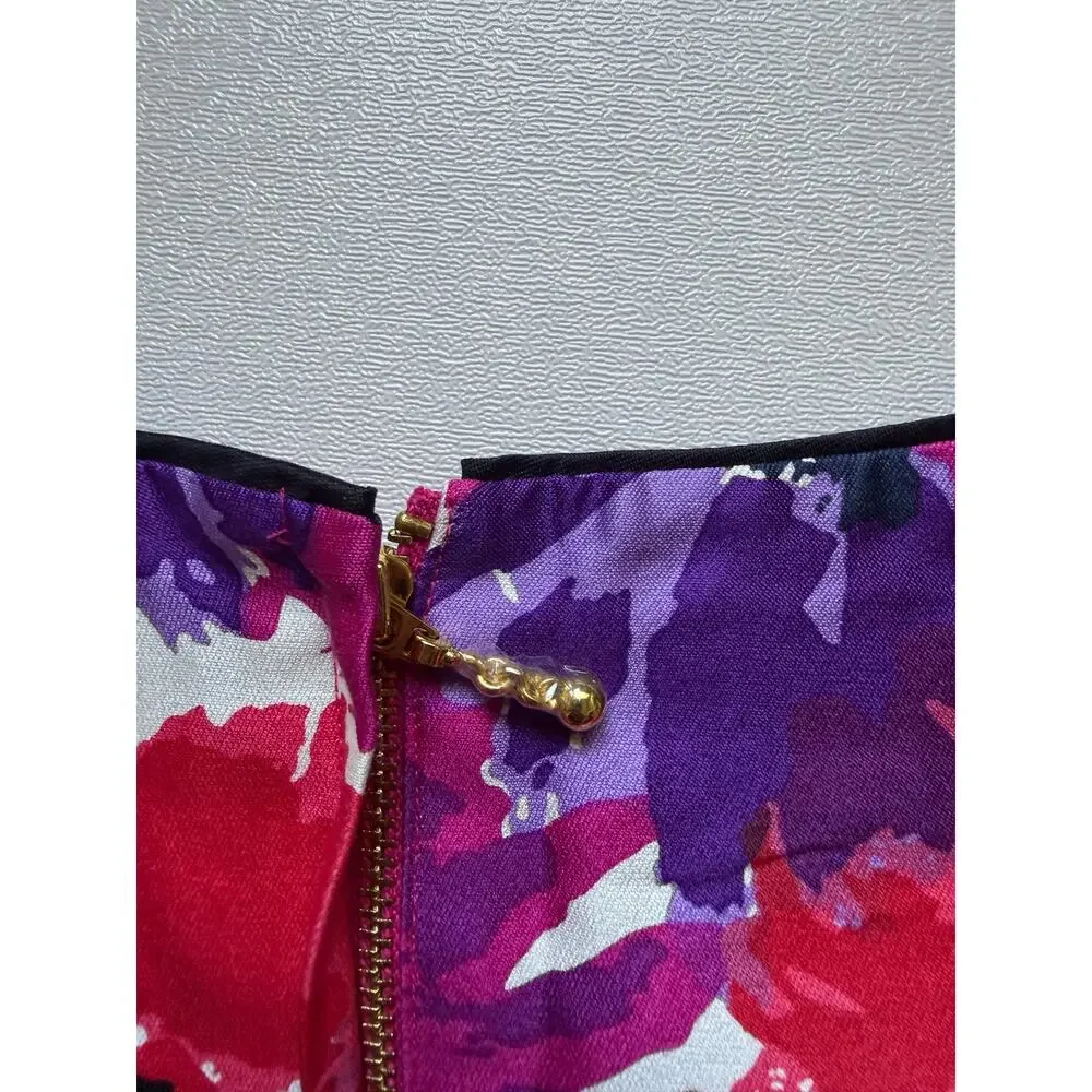 Kate Spade Women's Pink Purple Floral Print Cotton Silk Cap Sleeve Dress Size 2